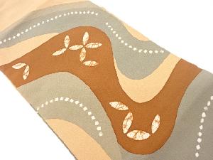 抽象曲線に葉模様名古屋帯